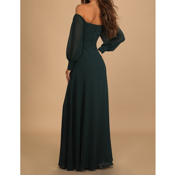 LULU'S 1X Plus Emerald Green Feel the Romance Off Shoulder Maxi Dress NEW B106 - Picture 2 of 9